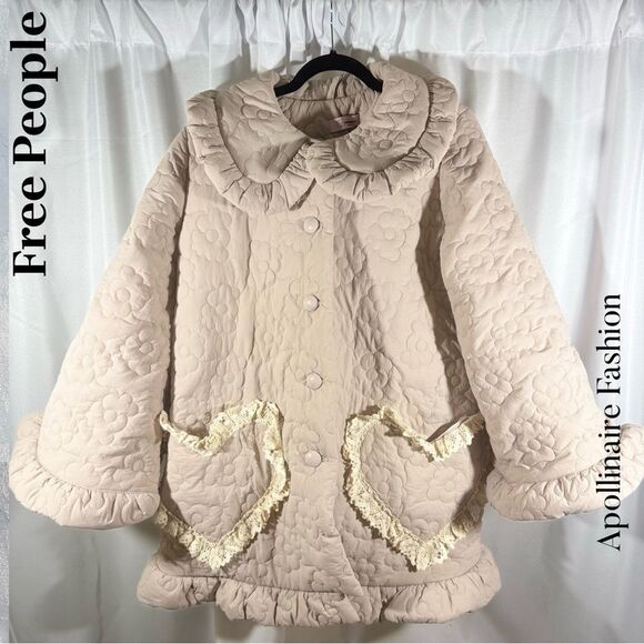 Free People by Dreamers Rebels Heart Puffer Coat in Blush Medium New - Picture 5 of 10